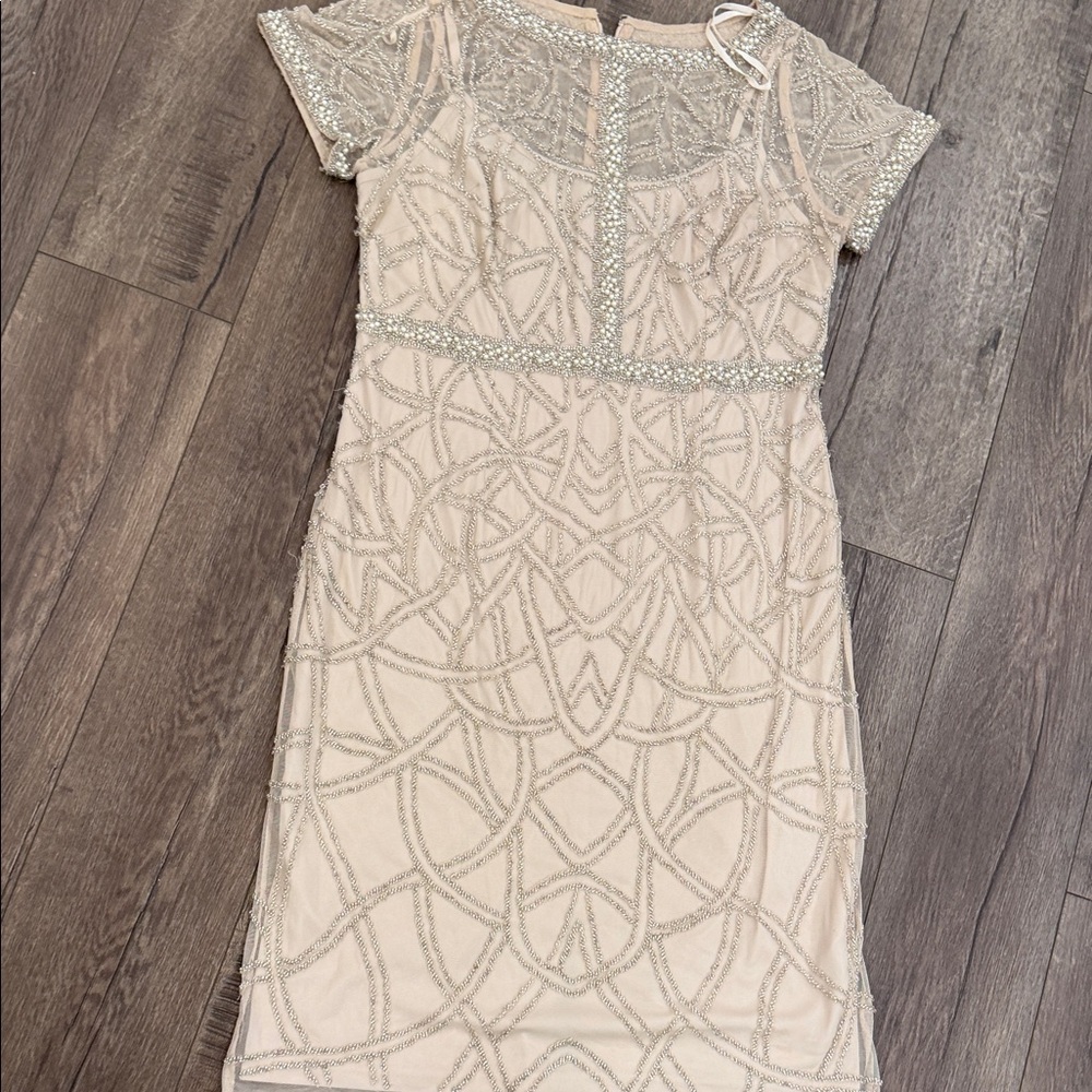Aidan Mattox Beaded Cream Midi Dress